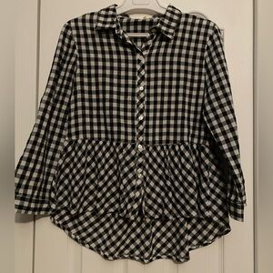 Love Notes Black and White Gingham Button-Down Peplum Shirt